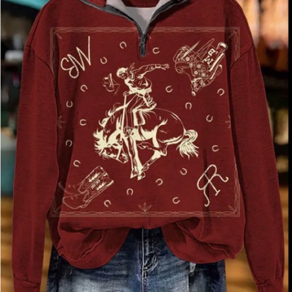 Burgundy Red Rodeo Graphic Quarter-Zip Pullover